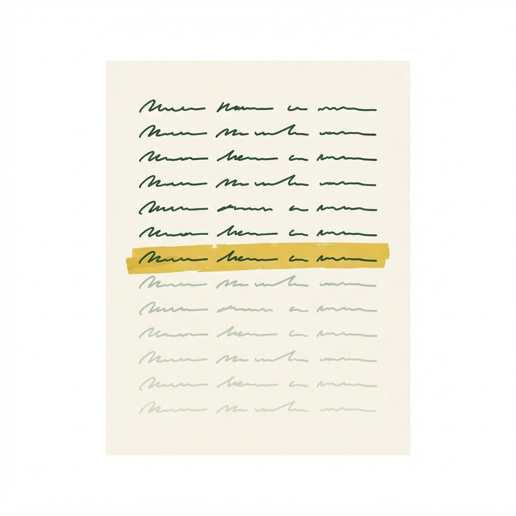 A page of text with one line highlighted and every line below it faded, showing where a reading stopped.